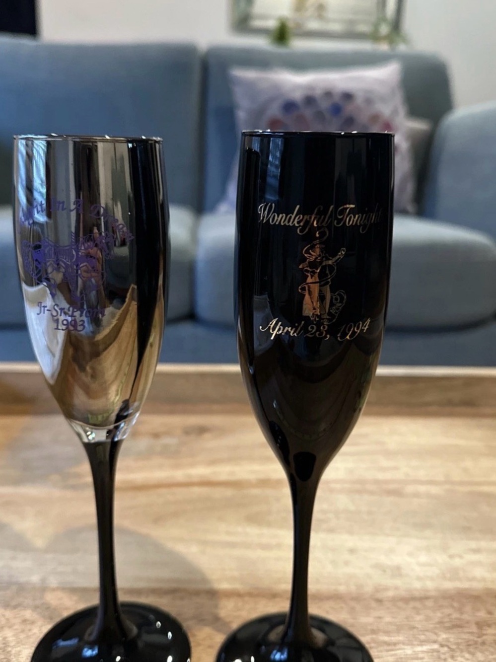 Vintage Commemorative high school Prom Champagne Flutes